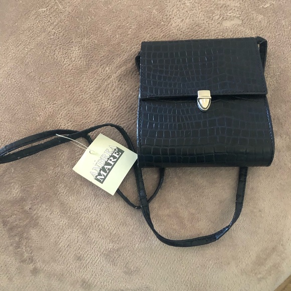 Andrea Mare Handbags - Black Italian Small  Croc-Embossed Crossbody Bag